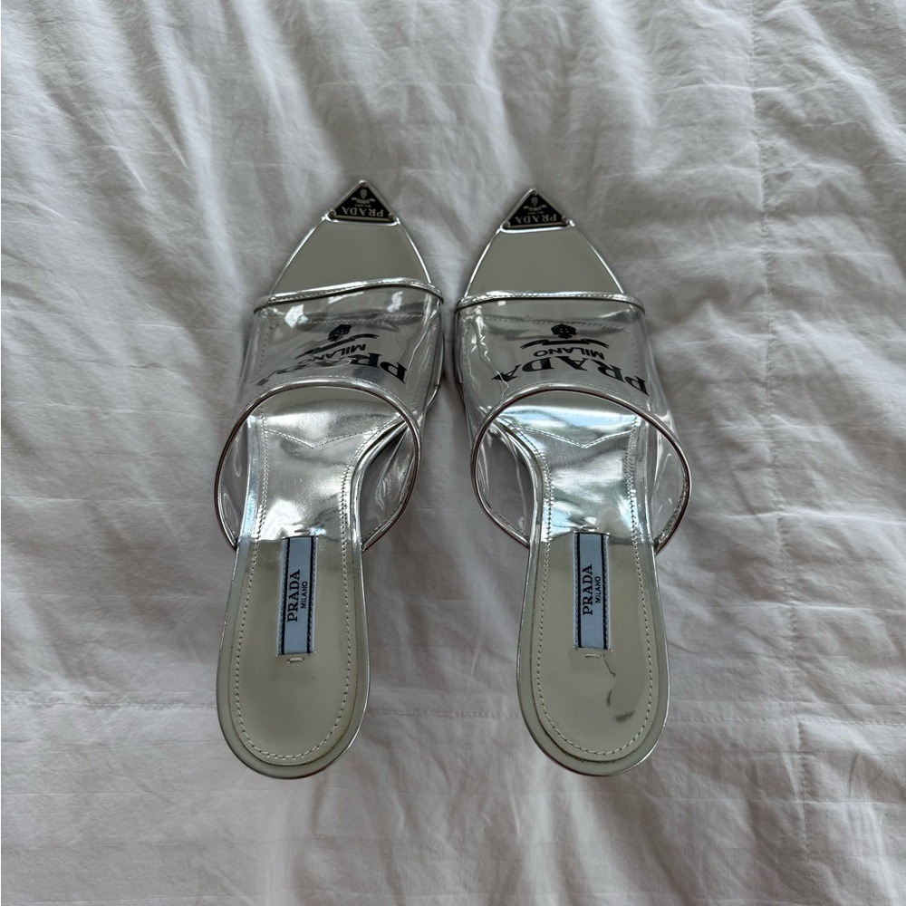 Prada Silver Mules with Transparent Upper - Picture 6 of 7